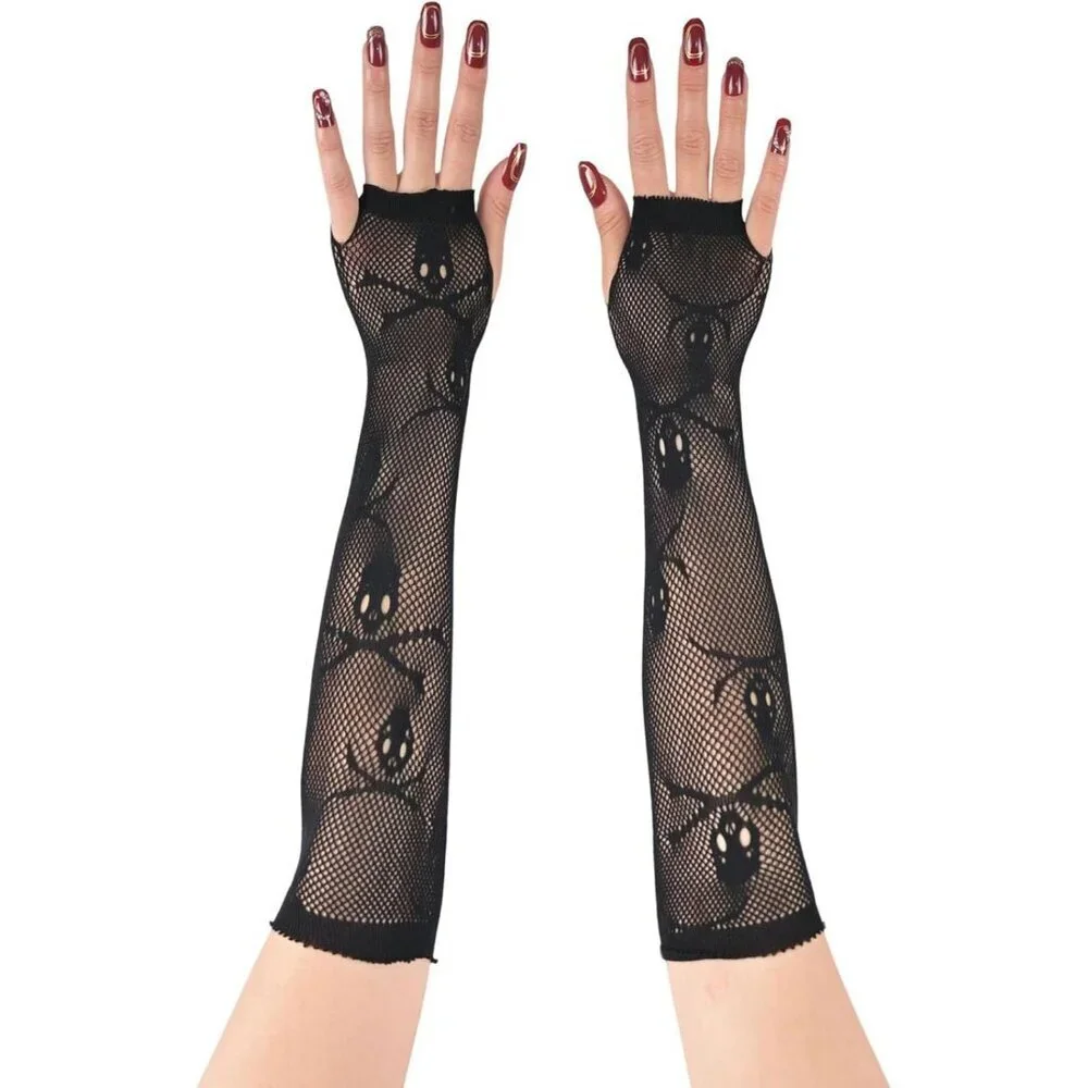 Women's Fishing Halloween Black 7 Net Gloves Fingerless Gothic Accessories